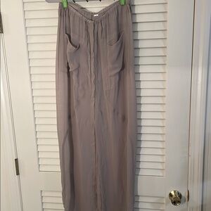 Chan Luu Taupe Detailed Droop Picket Sheer Front Long Open Slit Stunning Skirt